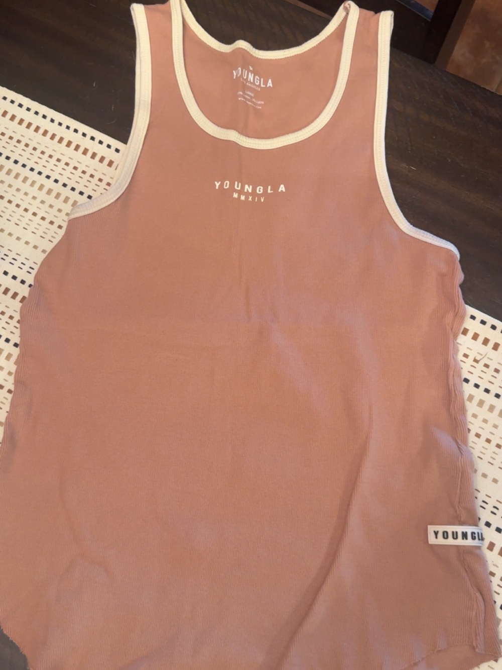 YoungLA Mens Dusty Pink Tank with White Trim